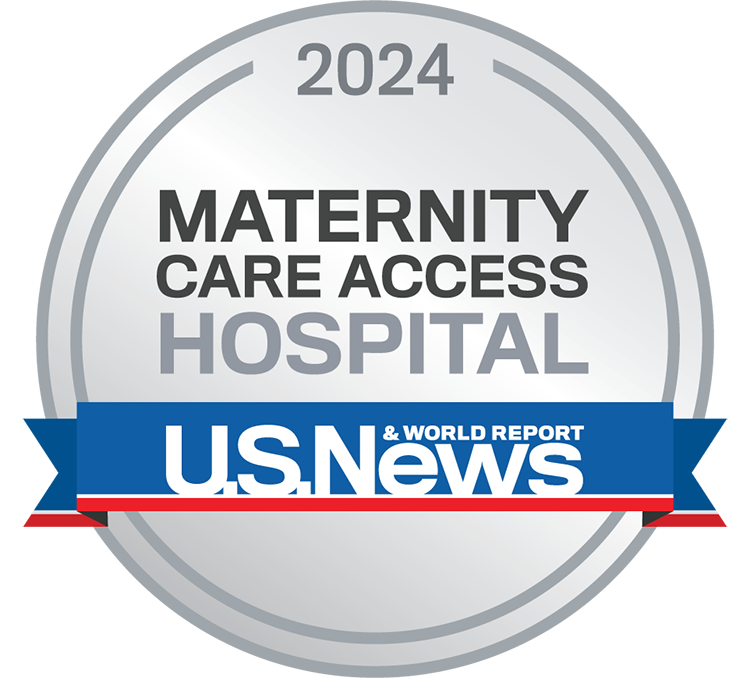 Photo of US News &amp; World Report 2024 Maternity Care Access Hospital Medallion.