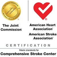 Logo reading The Joint Commission, American Heart Association, American Stroke Association certification meets standards for Comprehensive Stroke Center