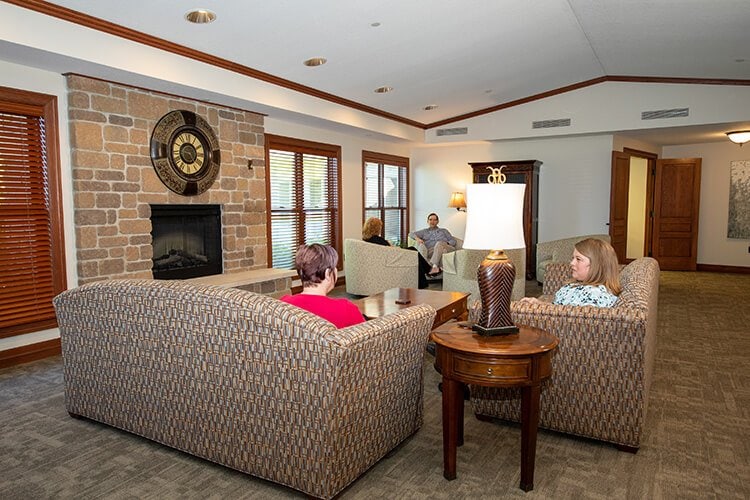 Photo of Woodland Hospice House main living room area.