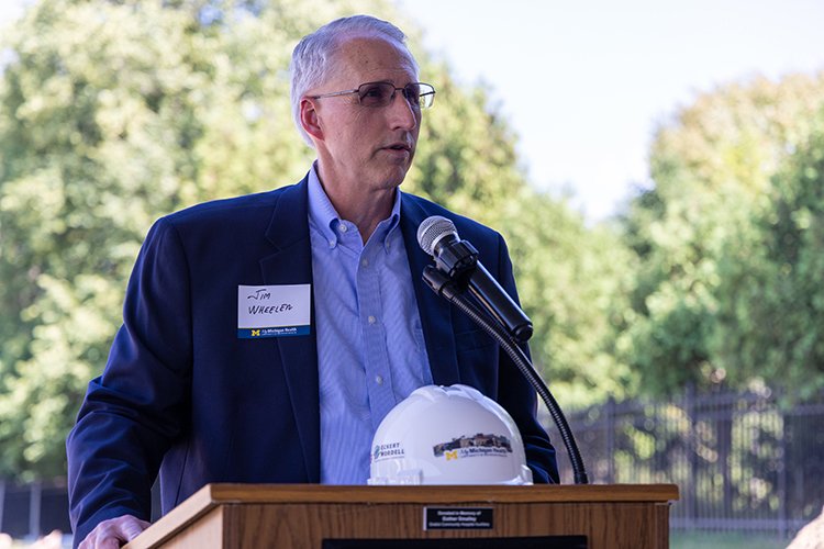 Photo of Jim Wheeler, board member MyMichigan Health, addressing the crowd at the Alma Surgical Services Groundbreaking event.