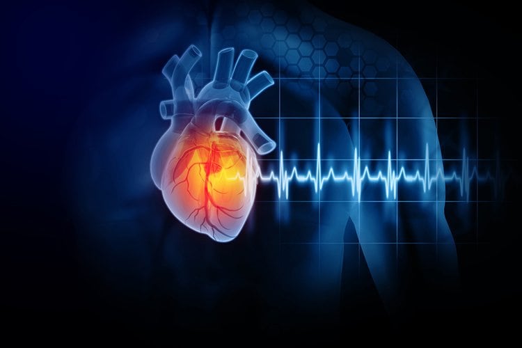 Illustration of heart beating with electrical rhythm