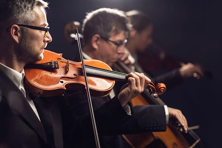 Photo of Orchestra players at the symphony.