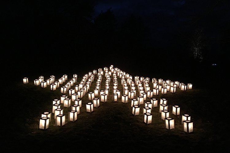 Photo of luminarias in a shape of a star.